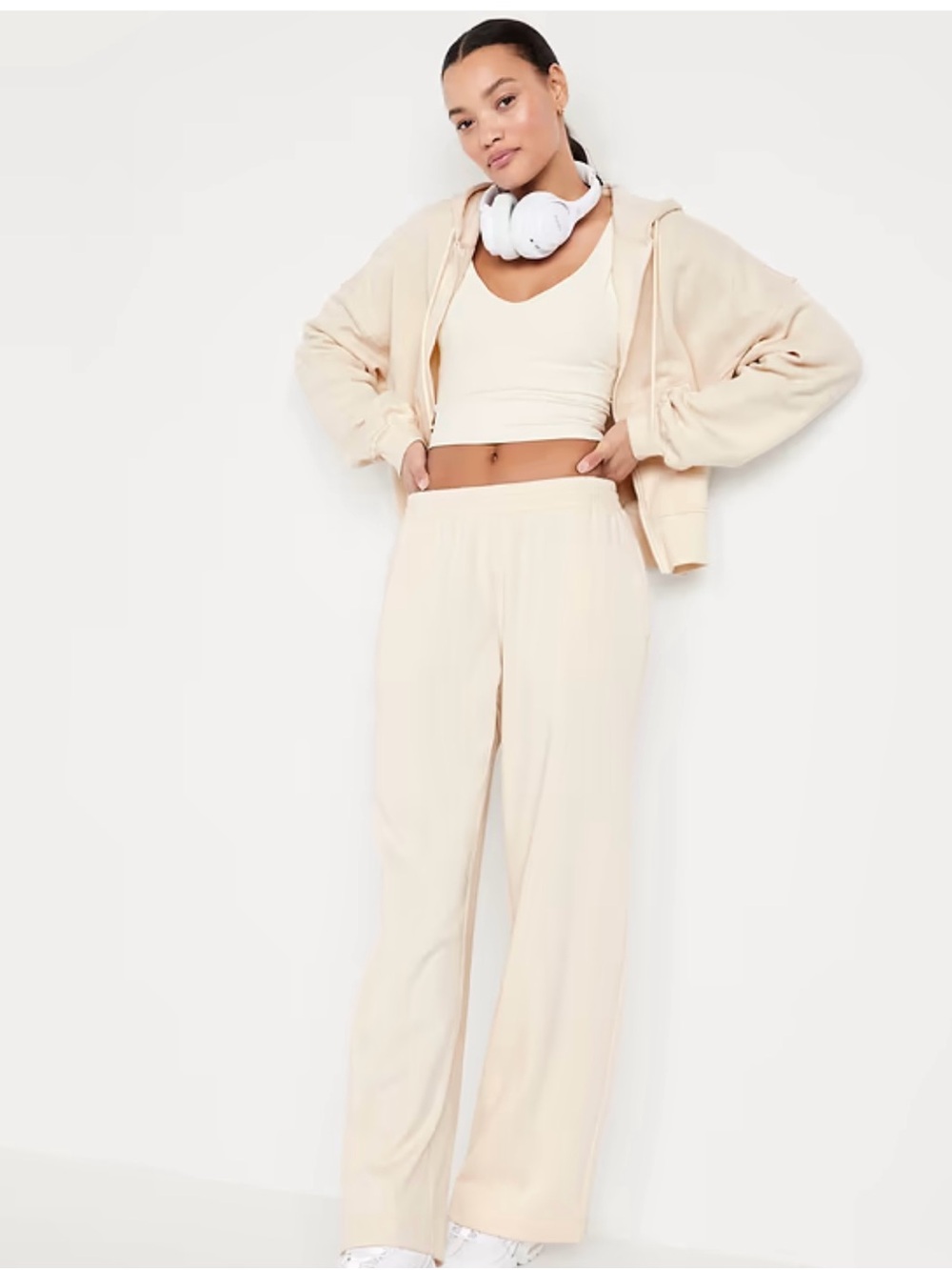 Old Navy Women’s 2Pack Highwaisted SoComfy Wide Leg Swearpants - Gray & Cream XS - Picture 14 of 15